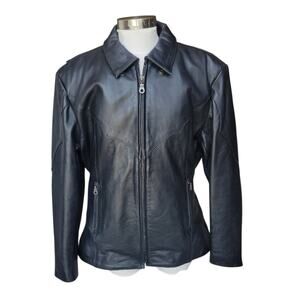 Wild Ride Women's Vintage Black Leather Fitted Motorcycle Jacket Lined 22 XL